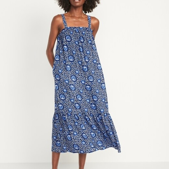 Old Navy Blue and White Floral Sleeveless Tie Cutout Maxi Dress - Picture 1 of 4